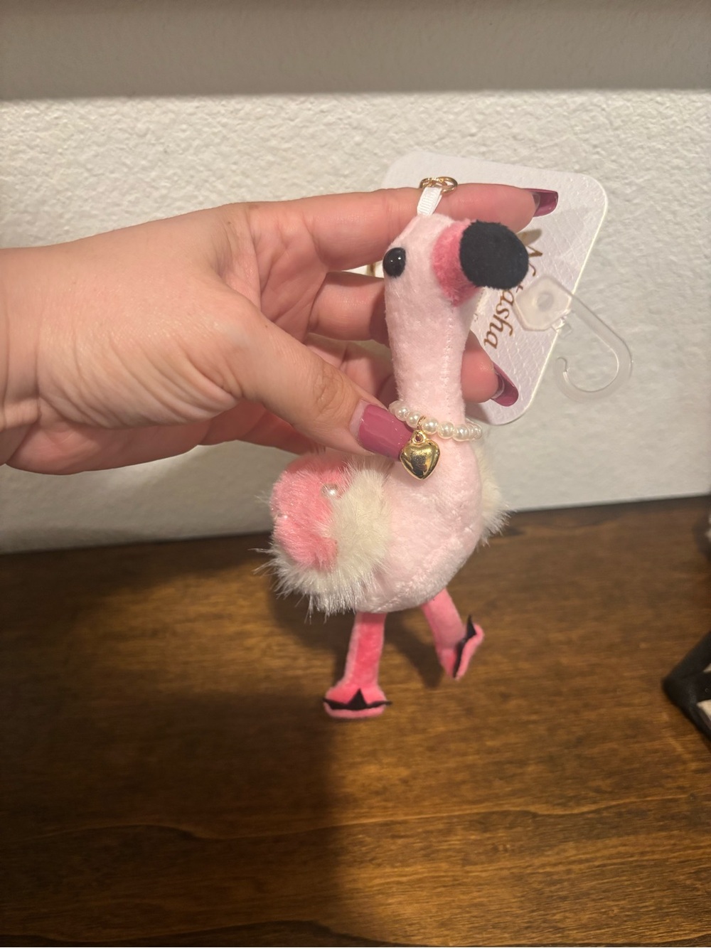 Natasha Couture Pink & Black Flamingo Plush Bag Charm with Gold Hardware - Picture 4 of 5
